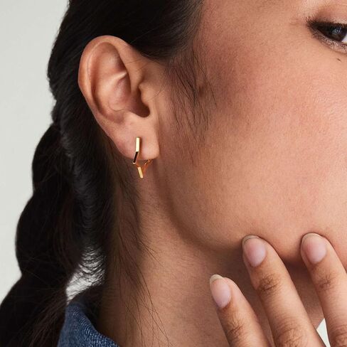 Milacolato 925 Sterling Silver Small Hoop Earrings for Women 18K Gold Plated Geometric Huggie Hoop Earrings Hypoallergenic Triangle Rectangle Heart Star Oval Cute Hoop Earrings for Women Girls in Saudi Arabia