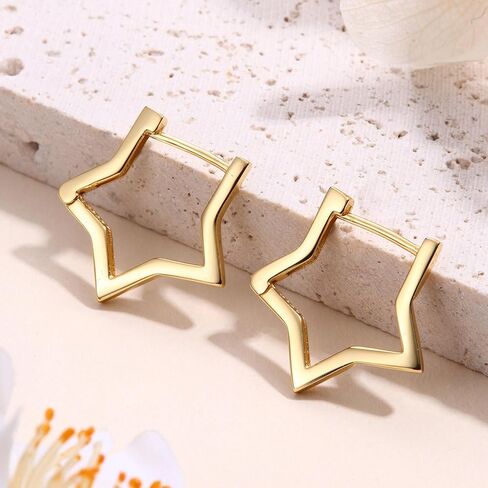 Milacolato 925 Sterling Silver Small Hoop Earrings for Women 18K Gold Plated Geometric Huggie Hoop Earrings Hypoallergenic Triangle Rectangle Heart Star Oval Cute Hoop Earrings for Women Girls in Saudi Arabia