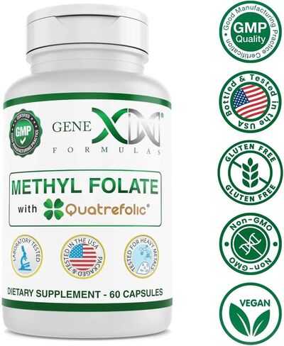 جينكس ميثيل فولات مع Quatrefolic® 1360 ميكروجرام DFE (60 كبسولة) شكل نشط حيويًا من حمض الفوليك - 5-ميثيل تتراهيدروفولات | نباتي، خالي من الغلوتين، غير معدّل وراثيًا (كمية تكفي لمدة 60 يومًا) in Kuwait