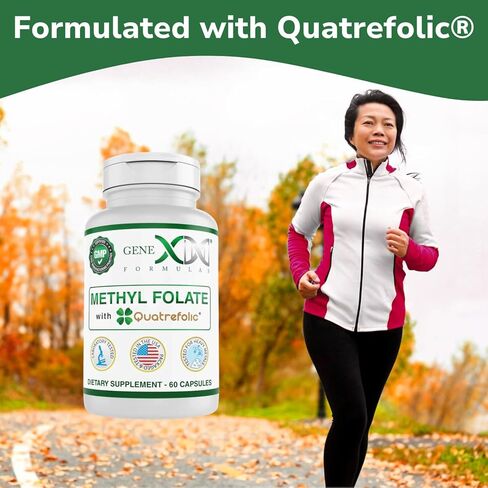 جينكس ميثيل فولات مع Quatrefolic® 1360 ميكروجرام DFE (60 كبسولة) شكل نشط حيويًا من حمض الفوليك - 5-ميثيل تتراهيدروفولات | نباتي، خالي من الغلوتين، غير معدّل وراثيًا (كمية تكفي لمدة 60 يومًا) in Kuwait