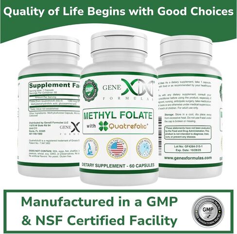 جينكس ميثيل فولات مع Quatrefolic® 1360 ميكروجرام DFE (60 كبسولة) شكل نشط حيويًا من حمض الفوليك - 5-ميثيل تتراهيدروفولات | نباتي، خالي من الغلوتين، غير معدّل وراثيًا (كمية تكفي لمدة 60 يومًا) in Kuwait