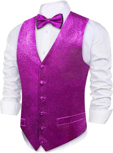 Barry.Wang Mens Shiny Vest V-neck Silm Fit Suit Waistcoat Bowtie Set Party Prom Tuxedo in Saudi Arabia