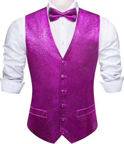 Barry.Wang Mens Shiny Vest V-neck Silm Fit Suit Waistcoat Bowtie Set Party Prom Tuxedo in Saudi Arabia
