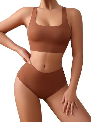 SHENHE Women's 2 Piece Seamless No Show Lingerie Set Racerback Bra and High Waisted Underwear in Saudi Arabia