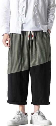 PRIJOUHE Men's Casual Capri Pants Elastic Waist Wide Leg Loose Baggy Harem Pants Breathable Summer Beach Pants in Kuwait