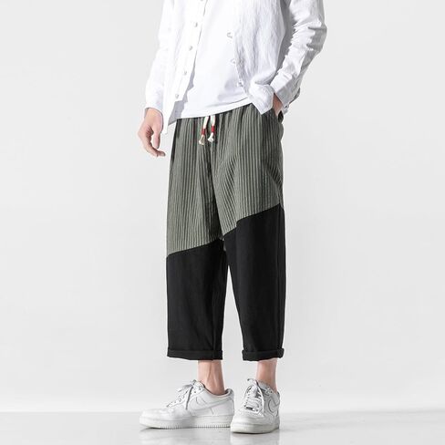 PRIJOUHE Men's Casual Capri Pants Elastic Waist Wide Leg Loose Baggy Harem Pants Breathable Summer Beach Pants in Kuwait