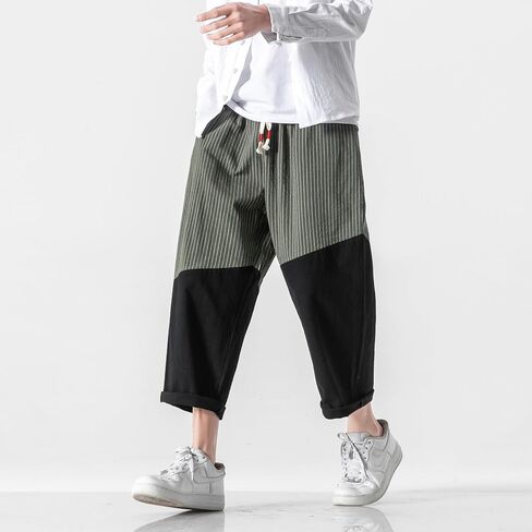 PRIJOUHE Men's Casual Capri Pants Elastic Waist Wide Leg Loose Baggy Harem Pants Breathable Summer Beach Pants in Kuwait