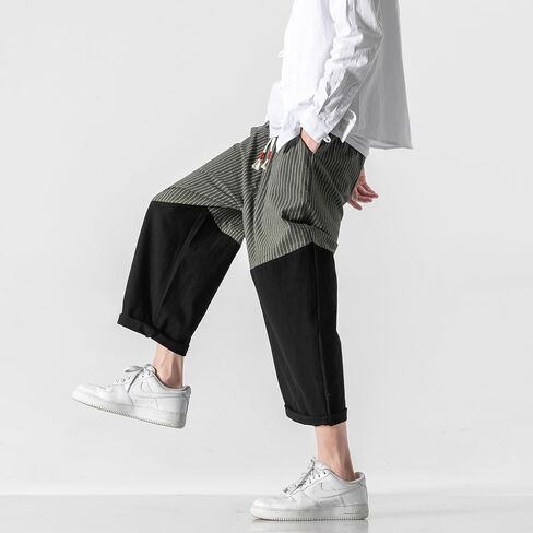 PRIJOUHE Men's Casual Capri Pants Elastic Waist Wide Leg Loose Baggy Harem Pants Breathable Summer Beach Pants in Kuwait