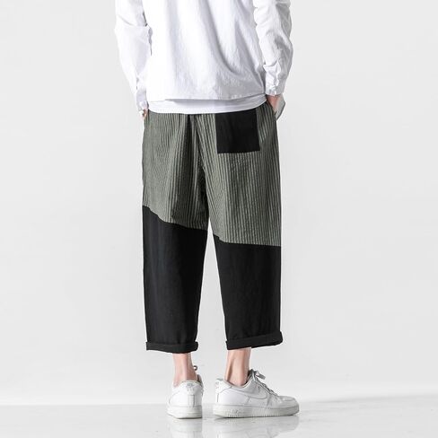 PRIJOUHE Men's Casual Capri Pants Elastic Waist Wide Leg Loose Baggy Harem Pants Breathable Summer Beach Pants in Kuwait