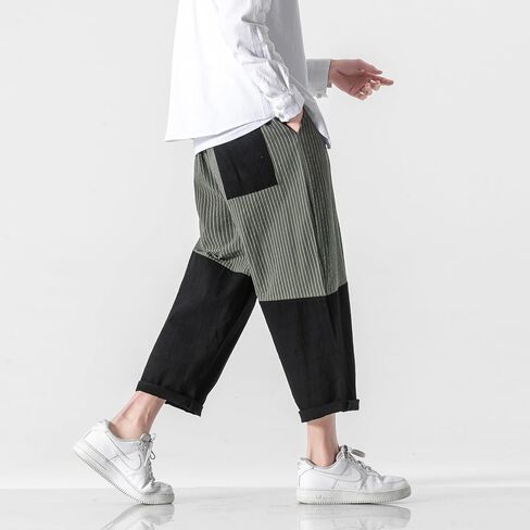 PRIJOUHE Men's Casual Capri Pants Elastic Waist Wide Leg Loose Baggy Harem Pants Breathable Summer Beach Pants in Kuwait