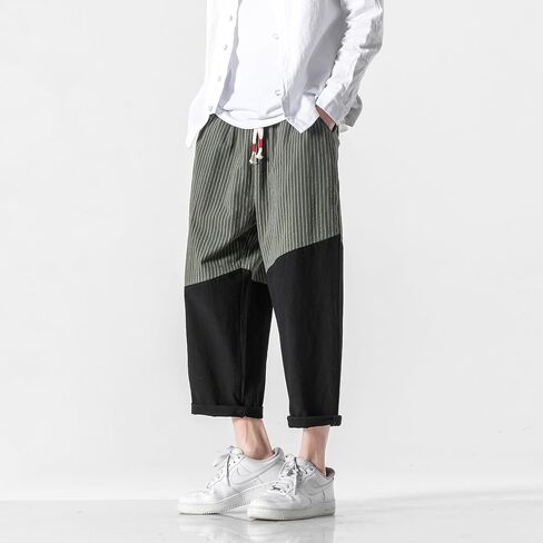 PRIJOUHE Men's Casual Capri Pants Elastic Waist Wide Leg Loose Baggy Harem Pants Breathable Summer Beach Pants in Kuwait