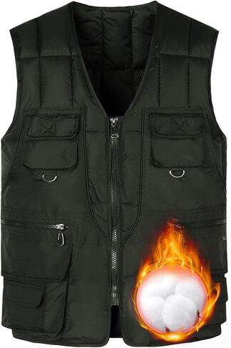 Lentta Men's Quilted Puffer Vest 10 Pockets V Neck Zip Up Lightweight Fishing Vest Jacket Multi Pockets in Saudi Arabia
