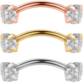 Ruifan 16G Clear Cubic Zirconia Internally Thread Curved Barbell Eyebrow Tragus Ring Piercing Jewelry 6-10mm