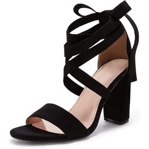 Huiyuzhi Womens Lace Up High Heeled Sandals Chunky Block Ankle Strappy Pumps Dress Party Shoes
