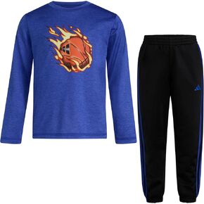 adidas Boys 2-piece Long Sleeve Poly Mélange Tee and Joggers Set in Kuwait