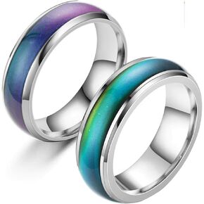 Viseaga 2 Pcs Mood Rings for Kids Men Women With Color Mood Chart Stainless Steel Band Mood Jewelry
