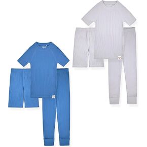 Sleep On It 4 Piece Rib Knit Pajama Sets for Boys and Girls - 100% Organic Cotton Soft and Comfortable Kids Sleepwear