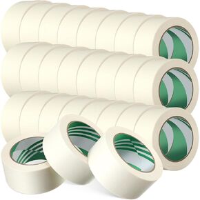 24 Rolls Wide Masking Tape 2 Inches x 50 Yards Painters Tape General Purpose Painting Tape Bulk Easy to Remove for Home School Office Painting Labeling DIY Art and Crafts, Beige White