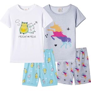 MyFav Big Girls Summer Pajama Set Heart Shape Printed Cute Sleepwear Shorts