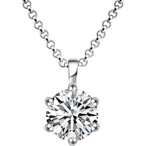 Impalsory Moissanite Pendant Necklace, 0.5ct 1ct 2ct Classic Round 6 Prong Solitaire Simulated Diamond Necklace for Women Girls 18K White Gold Plated Silver with 18 inch Chain