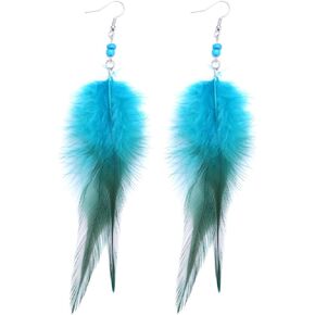 RUOFFETA Long Feather Earrings for Women, Boho Bohemian Earrings Multicolor Tassel Handmade Feather Earrings for Women Dangling