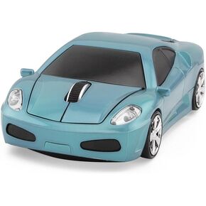 Wireless Car Mouse Computer Mice, 3D Sports Car Shape Optical Mouse, Ergonomic Desktop Laptop Mouse for FLL (Blue)