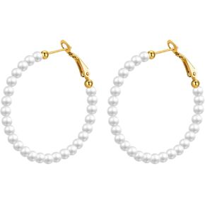 MengPa Pearl Hoop Earrings for Women Lightweight Open Small Large Circle Round Pearl Earring Jewelry Loops Birthday Gifts