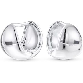 Unisex Personalize Minimalist Geometric Two Tone Round Contoured Square Huggie Hoop Earrings For Women 14K Gold Plated .925 Sterling Silver