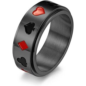 Mens Stainless Steel Lucky Spinner Ring Retro Dice Pattern Wedding Bands 8mm Silver,Gold,Black
