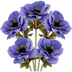 5Pcs Anemone Flowers Artificial Silk Flowers 20.9" White Faux Flowers Realistic Fake Flowers for Decoration Faux Poppy Flower Anemone Artificial Flowers Bulk for Vase Centerpieces Home Wedding Bouquet