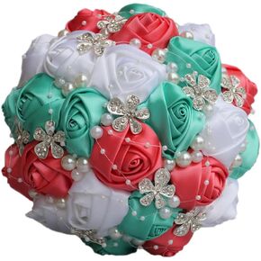 S-ssoy Wedding Bouquet Bride Bridal Brooch Bouquets Bridesmaid Bouquet Diamond Pearl Ribbon Valentine's Day Confession Party Church with Free Corsage Flower, Black+White