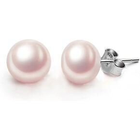 EVER FAITH 925 Sterling Silver AAA Pink Freshwater Cultured Pearl Button Stud Earrings