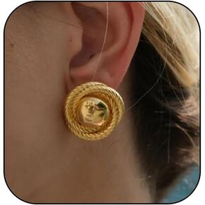 Chunky Big Geometric Spiral Studs Earrings for Women, 14k Gold Irregular Twisted Round Rope Statement Earrings Vintage Punk Minimalist Ear Jewelry