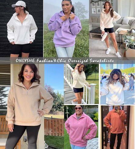 كنزات نسائية كبيرة الحجم بنصف سحاب من ONLYSHE قمصان بغطاء للرأس وسحاب ربع سنوي وأكمام طويلة وبلوفرات وملابس من الصوف in Kuwait