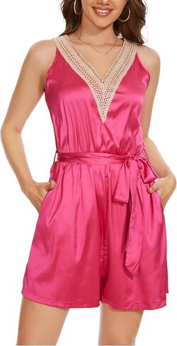 ZINQATUN Women's Summer Sexy V Neck Waist Tie Sleeveless Casual Short Jumpsuit Romper with Pockets in Saudi Arabia