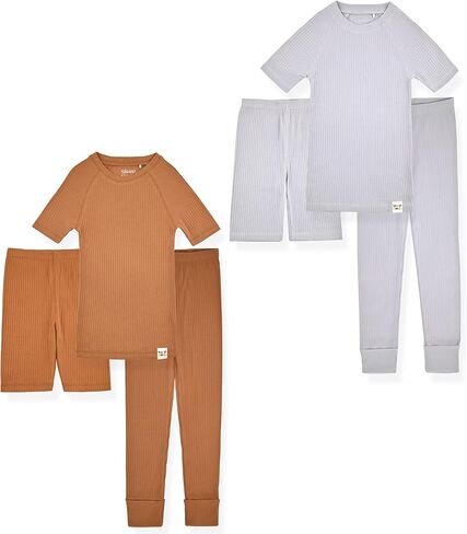 Sleep On It 4 Piece Rib Knit Pajama Sets for Boys and Girls - 100% Organic Cotton Soft and Comfortable Kids Sleepwear in Saudi Arabia