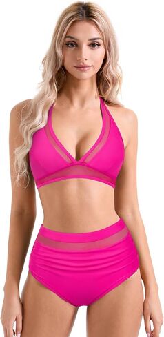 SUUKSESS Women Sexy High Waist Bikini Sets Mesh Tummy Control 2 Piece Swimsuits in Kuwait