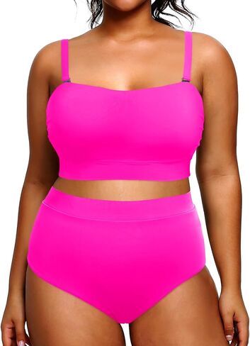 Tempt Me Women Plus Size High Waisted Bikini Bandeau Two Piece Swimsuit in Kuwait