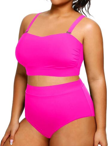Tempt Me Women Plus Size High Waisted Bikini Bandeau Two Piece Swimsuit in Kuwait