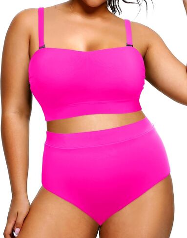 Tempt Me Women Plus Size High Waisted Bikini Bandeau Two Piece Swimsuit in Kuwait