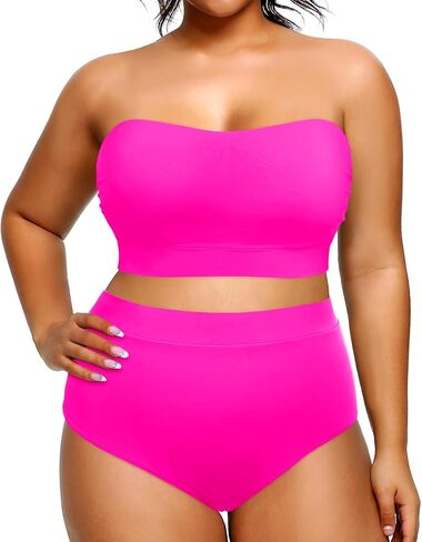 Tempt Me Women Plus Size High Waisted Bikini Bandeau Two Piece Swimsuit in Kuwait
