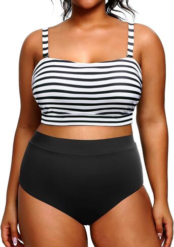 Tempt Me Women Plus Size High Waisted Bikini Bandeau Two Piece Swimsuit in Saudi Arabia