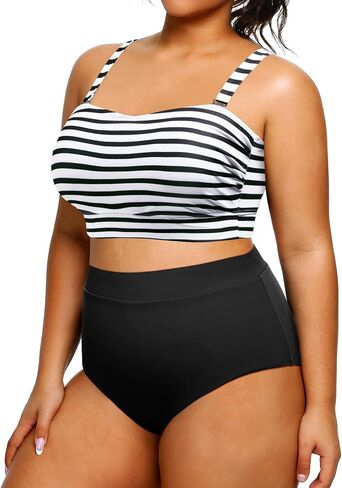 Tempt Me Women Plus Size High Waisted Bikini Bandeau Two Piece Swimsuit in Saudi Arabia