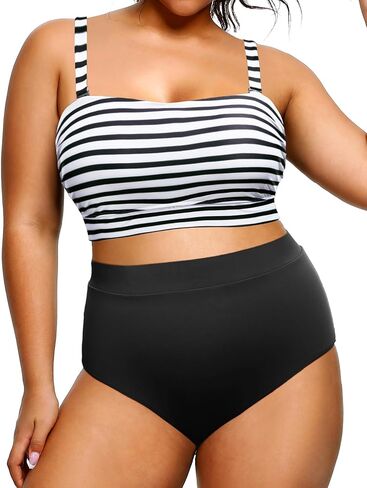 Tempt Me Women Plus Size High Waisted Bikini Bandeau Two Piece Swimsuit in Saudi Arabia