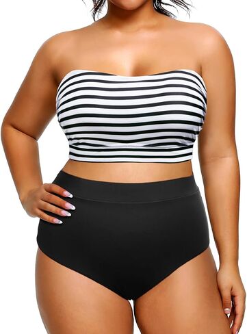 Tempt Me Women Plus Size High Waisted Bikini Bandeau Two Piece Swimsuit in Saudi Arabia