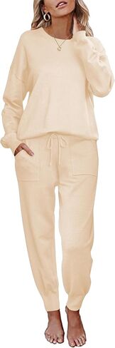 Ekouaer Women'S 2 Piece Lounge Set Long Sleeve Pajamas Sweatsuit Knit Pullover Sweater Jogger Pant Outfits With Pockets in Kuwait