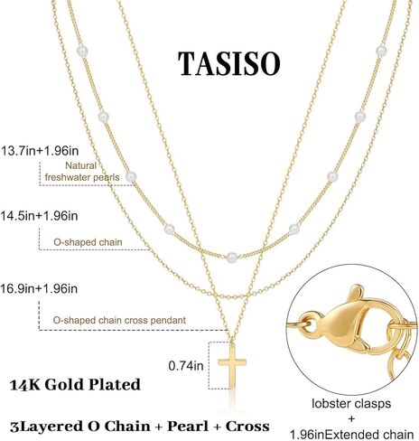 Tasiso الصليب قلادة للنساء 14K مطلية بالذهب لذيذ الطبقات الصليب مشبك ورق سلسلة قلادة قلادة مجموعة أفقية جانبية الصليب قلادة الحد الأدنى العصرية هدايا المجوهرات in Kuwait