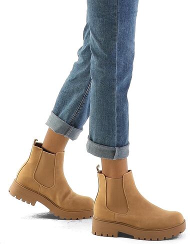 mysoft Women's Chelsea boots Low Heel Slip On Lug Sole Elastic Ankle Booties in Saudi Arabia