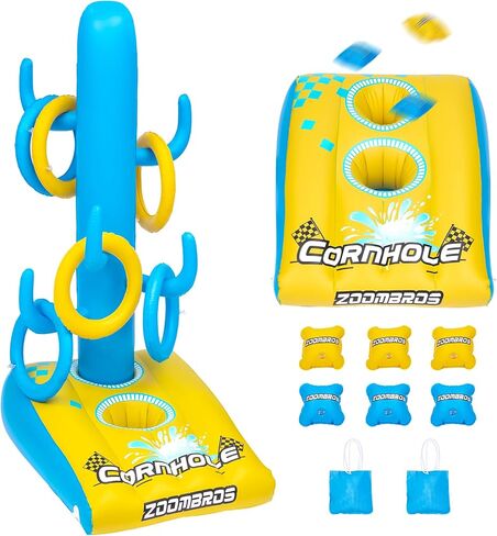2in1 Pool Cornhole, 6 Bean Bags & Ring Toss with Anchor Bags, Pool Cornhole Game Floating, Inflatable Pool Toys for Adults Teens and Family in Saudi Arabia