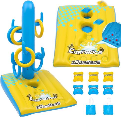 2in1 Pool Cornhole, 6 Bean Bags & Ring Toss with Anchor Bags, Pool Cornhole Game Floating, Inflatable Pool Toys for Adults Teens and Family in Saudi Arabia